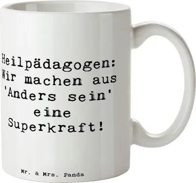 Produktbild von Mr. & Mrs. Panda Trinkbecher Spruch Heilpädagogin Superkraft - Weiß - Geschenk, Tasse, Becher, Dankeschön, Heilpädagogen, Berufsgestaltung, Lebensqualität, Berufe, haferl