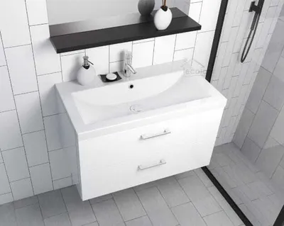 Produktbild von ECOLAM Badmöbel Set: Waschtisch Waschbecken Como 100 cm + Schrank Lara Waschbecken mit Unterschrank 2 Schubladen weiß glänzend