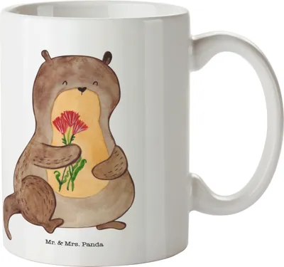 Produktbild von Mr. & Mrs. Panda Plastikbecher Otter Blumenstrauß - Weiß - Geschenk, Campingbecher, Pott, Haferl, Camping Tasse, Seeotter See, Süß, Niedlich, Outdoor