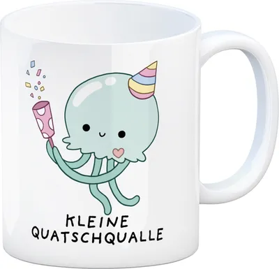 Produktbild von Jelly & Friends Qualle Kaffeebecher mit Spruch Kleine Quatschqualle