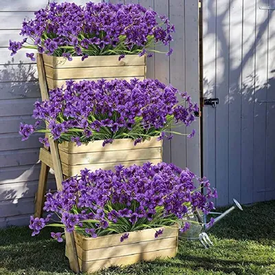 Produktbild von 6 Stück Künstliche Blumen,Violett Kunstblumen UV-beständige Pflanzen Sträucher Unechte Blumen Innen Draussen für Zuhause Garten Hochzeit Party Dekor