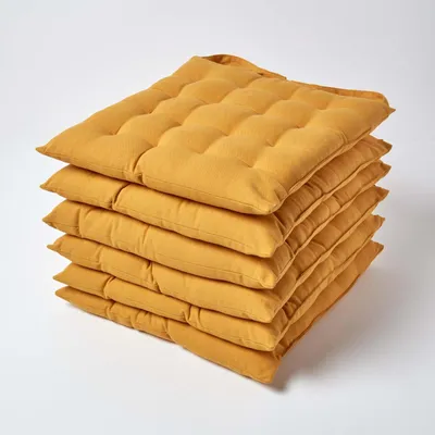 Produktbild von HOMESCAPES 6er Set Stuhlkissen 40x40 cm senfgelb – Sitzkissen Outdoor/Indoor mit Baumwollbezug, Sitzpolster waschbar