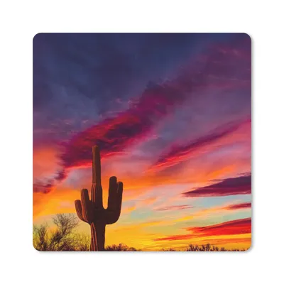 Produktbild von MuchoWow® Mauspad Mousepad Kaktus - Himmel - Sonnenuntergang - Lila - Rosa 20x20 cm - Mousepads - Maus Mat - Pad - Mausunterlage - Desk Mat - Bureauartikeln