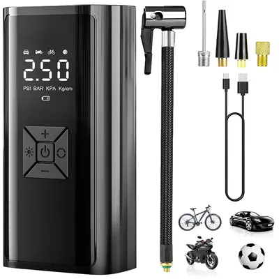 Produktbild von Mini Akku Kompressor 150 PSI, tragbare Luftpumpe mit LCD & LED, Auto Stop, 6000mAh, für Auto, Motorrad, Fahrrad & Ball