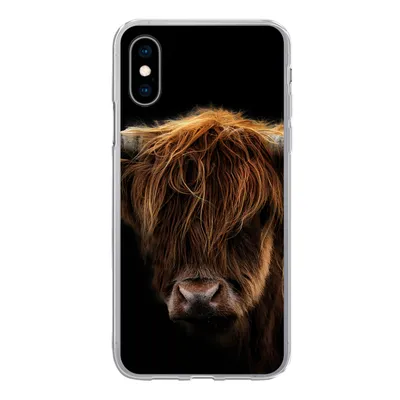 Produktbild von MuchoWow® Handyhülle Schutzhülle Hülle für iPhone X Schottischer Highlander - Hörner - Schwarz - Tiere - Natur - Wild - Kuh Silikon Softcase Handy Hülle - Handyhülle