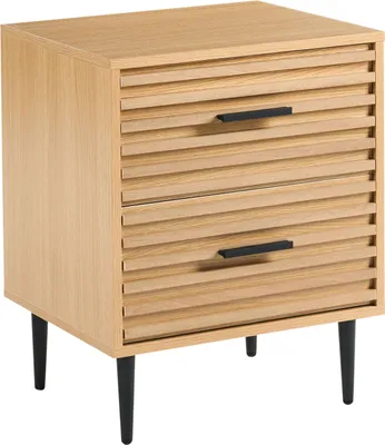 Zdjęcie produktu dla BELIANI Stolik nocny jasnobrązowy MDF metalowe nogi szafka z 2 szufladami styl nowoczesny