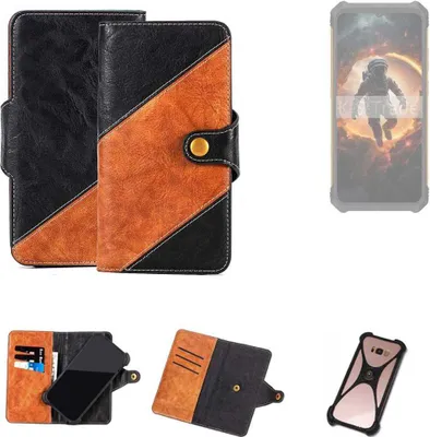 Produktbild von K-S-Trade Handyhülle Schutzhülle Bookstyle Case Wallet-Case kompatibel mit Cubot KingKong ES Handy Cover Bumper Klapphülle schwarz hellbraun 1x