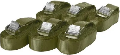 Immagine prodotto di Cinghie di tensionamento verde oliva lunghe 6 m con chiusura a morsetto, larghe 25 mm, portata 250 kg