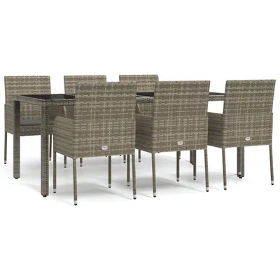 Produktbild von vidaXL 7-tlg. Garten-Essgruppe mit Kissen Grau Poly Rattan