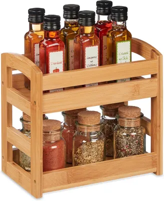 Image de Étagère à épices en bambou - 2 niveaux - Autoportante - 23 x 25,5 x 15,5 cm - Support à épices pour plan de travail - Cuisine - Naturel