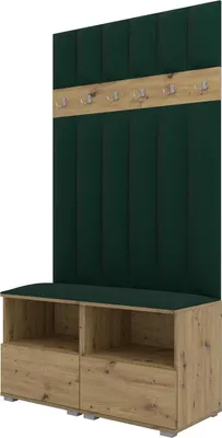 Produktbild von Garderoben-Set Nela III LUX, gepolsterte Garderobe 100 cm mit Sitzbank, Wandpaneelen und Stauraum (Farbe: Artisan Eiche + Trinity 28)