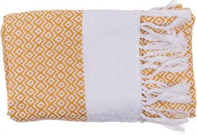 Image de Unyqoos® Hamam-Tuch – Serviette légère pour sauna et plage, jaune et blanc, 80 x 170 cm, 80% coton/20% polyester, à séchage rapide, peu encombrante