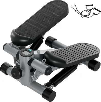 Produktbild von 2 in 1 Mini-Stepper für Zuhause mit Power Ropes, Up-Down Swing Stepper mit LCD-Display, Stepper Hometrainer bis 100 kg für Bein-/Armtraining, Home Office Fitness Exercise, Grau |