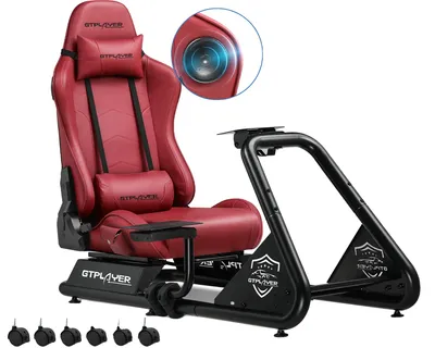 Immagine prodotto di Postazione di guida per simulatori di corse, design ergonomico regolabile, altoparlanti stereo integrati, colore bordeaux, colore bordeaux