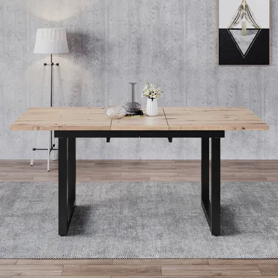 Produktbild von okwish Ausziehbarer Esstisch Klapptische 140/180*80*75 cm, Freizeittisch rechteckiger für Wohnzimmer Industriestil, Eicheoptik+schwarz