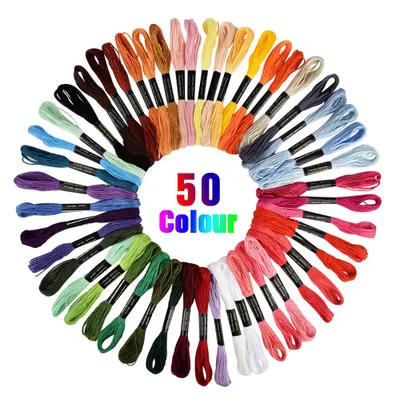 Produktbild von Komplettes Stickset für Anfänger, bestehend aus: 5 Stickrahmen aus Bambus, 50 farbenfrohen Garnen,