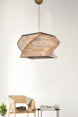 Produktbild von Opviq, Hochwertige Holz-Chandelier, Beige, 65 cm hoch | Imitation Bambus-Kappe (36 x 36 cm, Höhe: 18 cm) | , E27 Fassung, Max 40 W | Bohemian & Rustikal Design.