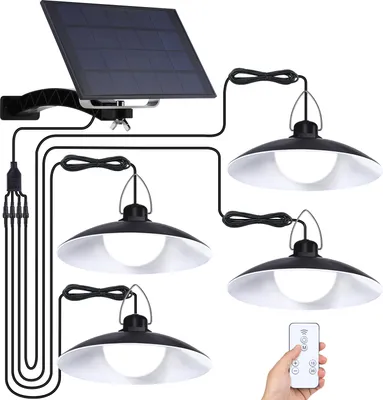 Immagine prodotto di Lampade solari per esterni, luce a sospensione solare a led con telecomando, luci solari a sospensione da giardino con pannello solare da 1500mah e testa della lampada da 300lm, colore della luce: bianco, 4 lampade