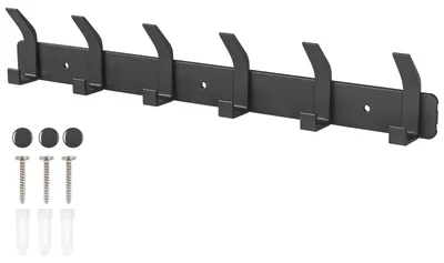 Produktbild von Sarsumir Garderobenhaken Schwarz Hakenleiste Kleiderhaken Wand Mit 6 Haken Türhaken Für Badezimmer, Küche, Wohnzimmer Und Flur