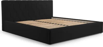 Produktbild von Polsterbett, Doppelbett mit Gepolsterter Kopfteil, Bett mit Kopfstütze, Bettkasten und Lattenrost, Rahmenbettgestell, Samststoff, Stauraumbett - Bett 02 - 180x200 - Black (TRINITY 16)