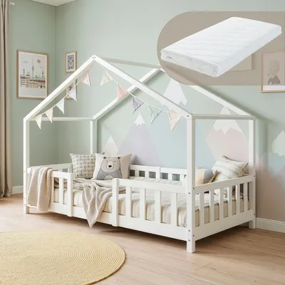 Immagine prodotto di Letto per bambini 'Treviolo' con materasso e protezione anticaduta 90x200cm bianco