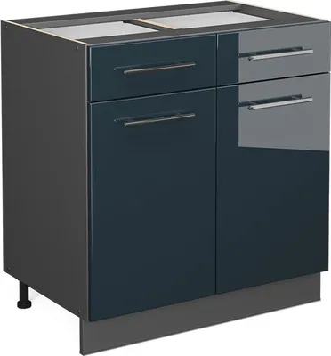 Produktbild von Küchenunterschrank Vicco Fame-Line Dunkelblau Hochglanz 80 cm ohne Arbeitsplatte, Model 48809