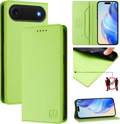 Produktbild von Lederhülle für iPhone Air Hülle Flip Brieftasche Kartenfächern Ständer Schutzhülle Grün