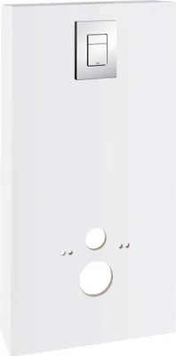 A white toilet cistern with a chrome flush plate.