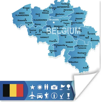Produktbild von MuchoWow® Poster Eine Illustration einer Karte von Belgien und seinen wichtigsten Städten 100x100 cm - Babyzimmer