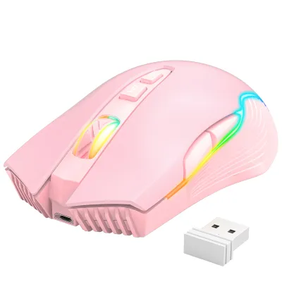 Image de ONIKUMA CW905 RGB Souris de jeu sans fil, 5 DPI réglables jusqu'à 3600, souris ergonomique pour ordinateur portable avec 7 boutons pour Windows Vista Linux, rose