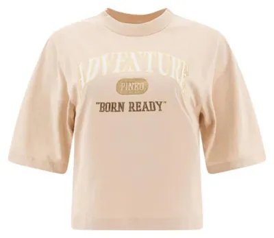 Imagen del producto de Camiseta beige de algodón para mujer, marca Pinko - Talla S