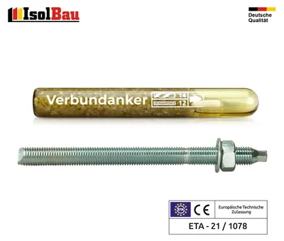 Set Verbundankerpatrone M12 + Ankerstange M12 x220mm Verz. ETA Mörtelpatrone