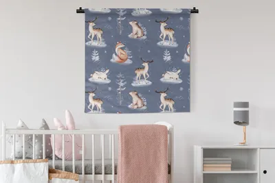 Produktbild von MuchoWow® Wandteppich Wandbehang Winter - Bär - Hirsch - Fuchs 90x90 cm Tapisserie Dekoration Wandtuch - Wandaufhänger