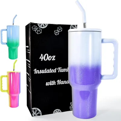 Immagine prodotto di Tazza termica a doppia parete con cannuccia e manico - 1180 ml - acciaio inossidabile - tazza da caffè isolata portatile per l'auto - tazza da viaggio - tazza tumbler