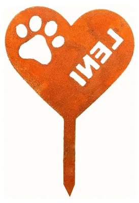 Produktbild von Personalisierbarer Edelrost Gartenstecker Herz mit Pfote, Pfotenherz, Hundeherz