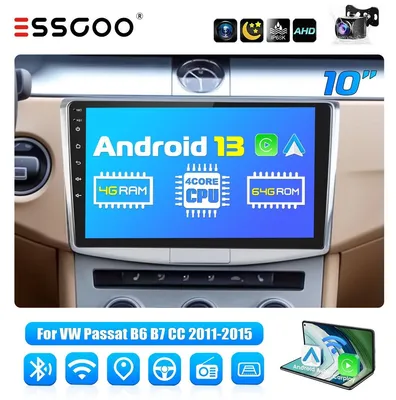 Productafbeelding van Autoradio, 10 inch, Android 13, geschikt voor VW Passat B7 CC (2010-2015), met Carplay, Android Auto, GPS-navigatie, WiFi, Bluetooth, stuurwielbediening, 4GB RAM, 64GB opslag