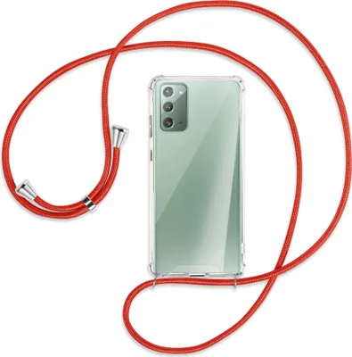 Produktbild von Handykette Backcover-Schutzhülle mit Band (Metall silberfarben) für Samsung Galaxy Note20 4G/5G (N980,N981) - rot