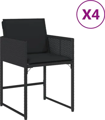 Produktbild von vidaXL Gartenstühle mit Kissen 4 Stk. Schwarz Poly Rattan
