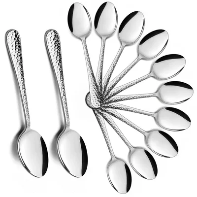Productafbeelding van 12-delige set dessertlepels van roestvrij staal, 15 cm, met gehammerd handvat