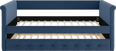 Produktbild von Polstersofa LOUISE mit ausziehbarem Bett - 2 × 90 × 190 cm (L × B × H) - blauer Stoff
