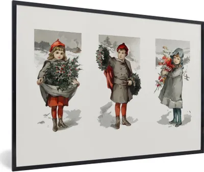 Produktbild von MuchoWow® Gerahmtes Poster Weihnachten - Schnee - Kinder 90x60 cm - Poster mit Schwarzem Bilderrahmen Wandposter Rahmen Foto Bilder - Fotorahmen - Foto-Plakat