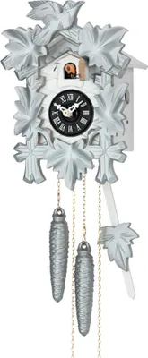 Produktbild von Cuco Clock Kuckucksuhr Schwarzwalduhr "Silbervogel" 15 x 17 x 24cm Wanduhr aus Holz, 1 - Tage Werk, manuelle Nachtabschaltung