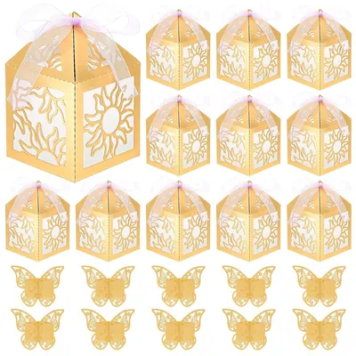 Produktbild von 20 Sets goldene Papierlaternen für festliche Dekoration