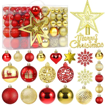Weihnachtskugeln-Set, 101 Stück, rot-gold, 3/4/6 cm, Kunststoff