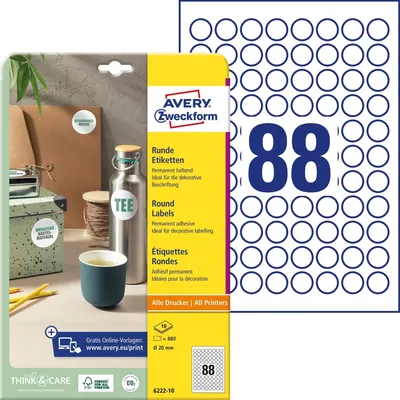 Obrázok produktu pre AVERY Zweckform 6222-10 Označovacie štítky AVERY Zweckform, priemer: 20 mm