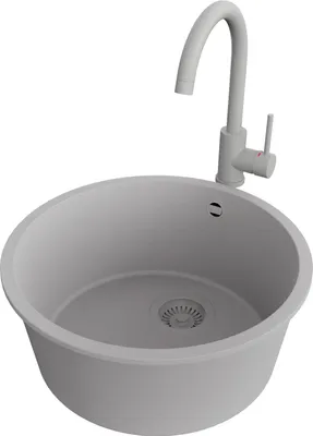Produktbild von PRIMAGRAN Granitspüle Grau 46x46cm, Spülbecken Rund 1 Becken + Küchenarmatur 32x20cm + Ablauf-Set, Küchenspüle ab 50er Unterschrank - Valletta Slim