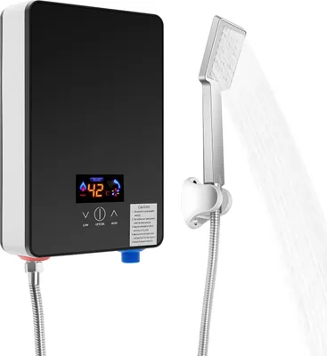 Produktbild von Mini Durchlauferhitzer - Elektrischer Warmwasserbereiter 6500W 220V - Sofort heißes Wasser für Küche & Dusche - Mit Duschkopf - Schwarz