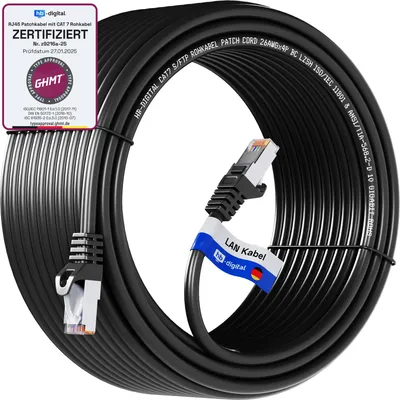 Produktbild von hb-digital LAN Kabel 50m Netzwerk Patchkabel Cat 7 RJ45 S/FTP PiMF LSZH AWG 26 halogenfrei schwarz