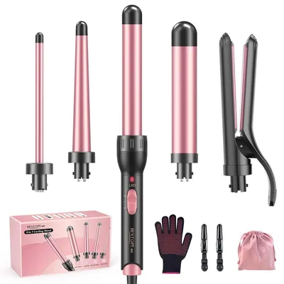 Produktbild von 5 in 1 Keramik Lockenstab Set,mit Verschiedenen Aufsätzen für Große und Kleine,9-32mm Schnellaufheizung 2Einstellbare Temperatur für Lange kurze Haare