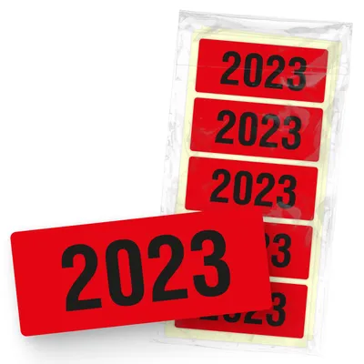 Produktbild von itenga 50x Jahresetiketten 2023 ROT rechteckig 6 x 2,5 cm aus Haftpapier
